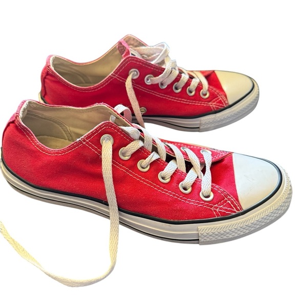 Converse Red and White Canvas Sneakers with Rubber Toe Cap - Picture 3 of 6